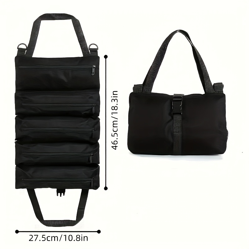 TEMU Heavy-duty Tool Roll Bag - Large Capacity Foldable Organizer With 5pcs Secure Compartments, Durable Oxford Cloth Material, Wear-resistant. Ideal