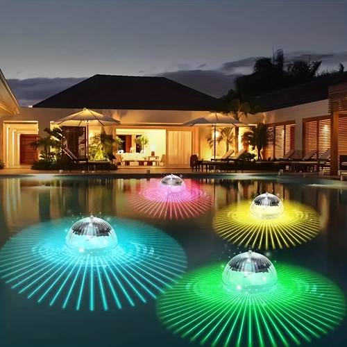 luz para piscina con energía solar y diseño led, automático de color. adecuada para decorar piscinas, estanques, fuentes, baños, de jardín y otras . también se puede colgar en árboles.