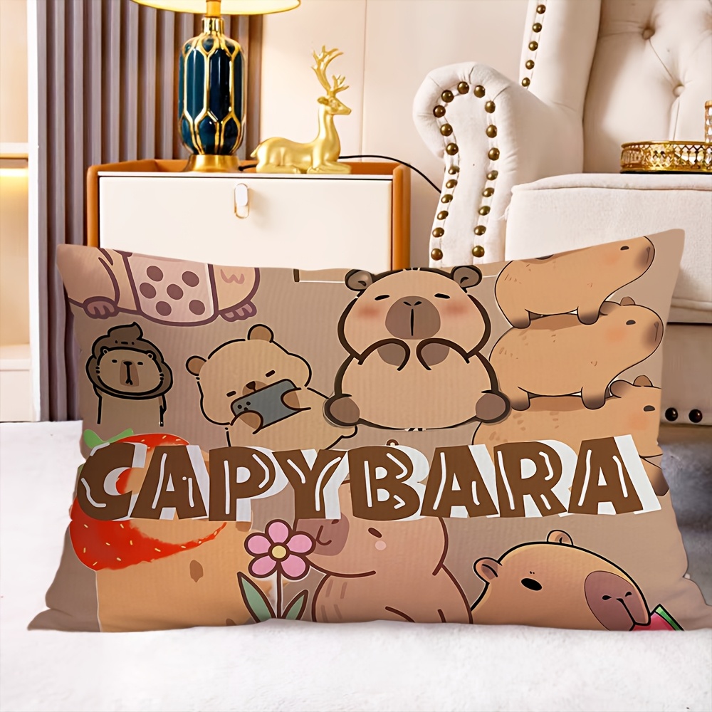TEMU 2d Flat - 1pc, Authorized Capybara Family Themed Pillowcase, Versatile Reusable For (single-sided 2d Flat Printing, No Embroidery, Polyester,