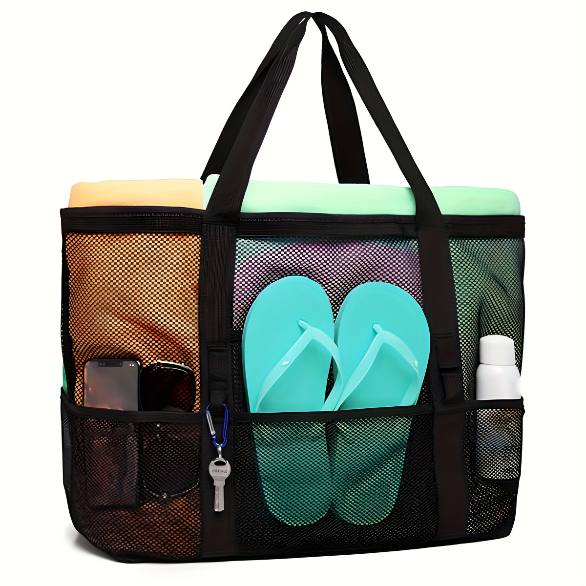 large capacity breathable mesh beach tote bag with multiple pockets portable storage for flip flops toys and essentials   family beach trips pool parties and travel beach accessories 0