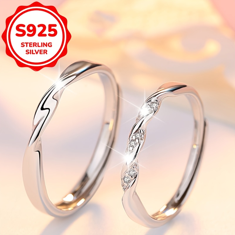2pcs S925 Silver Mobius Couple Engagement Rings Set