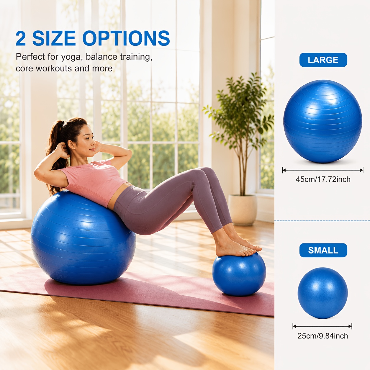 TEMU 2pcs Yoga Ball Set 45cm Non-slip Fitness Ball 25cm Mini Pilates Ball Home Workout Yoga Training Body Shaping Tool
