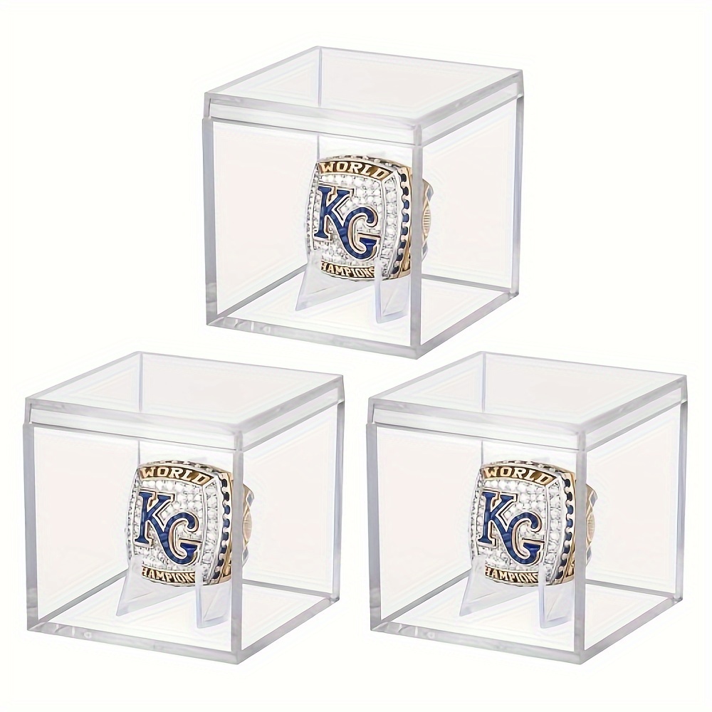 

3 Pack Acrylic Championship Ring Display Case, Single Slot Ring Holder Stand, Clear Mini Ring Storage Box For Baseball, Football, Softball, Sports Fans Memorabilia - No Electricity Needed