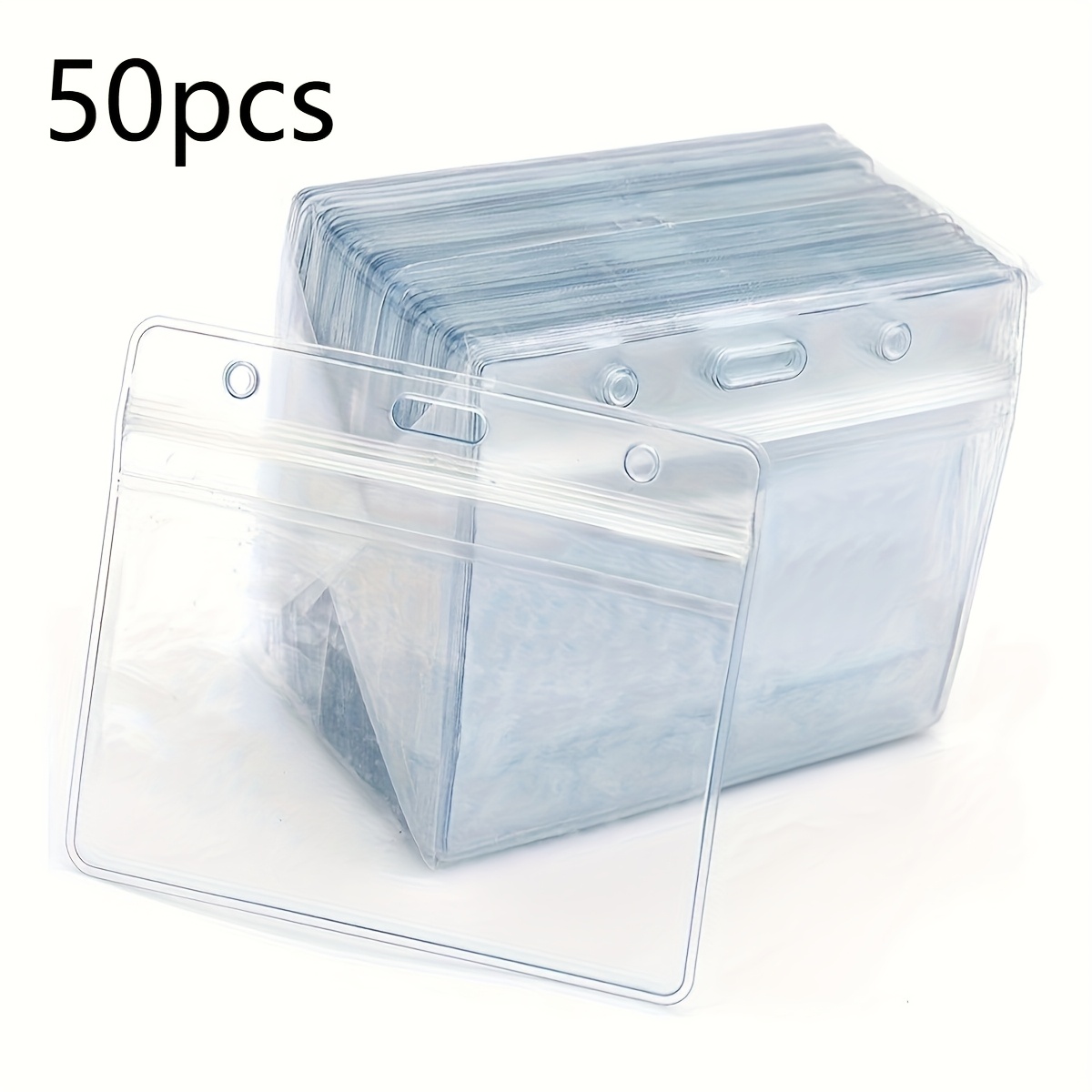 Image of 2d 50pcs Horizontal Pvc Badge Holders - Transparent For Id Badge Pouches With Re-sealable Design, Durable Clear Plastic For Name Tags, Documents, Events, Offices & Schools, Tag Holders For Id