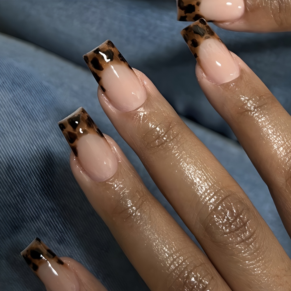 

24pcs Luxury European Leopard Print Ballet Nail Tips, Mixed Color Short Length Press-on Nails Set