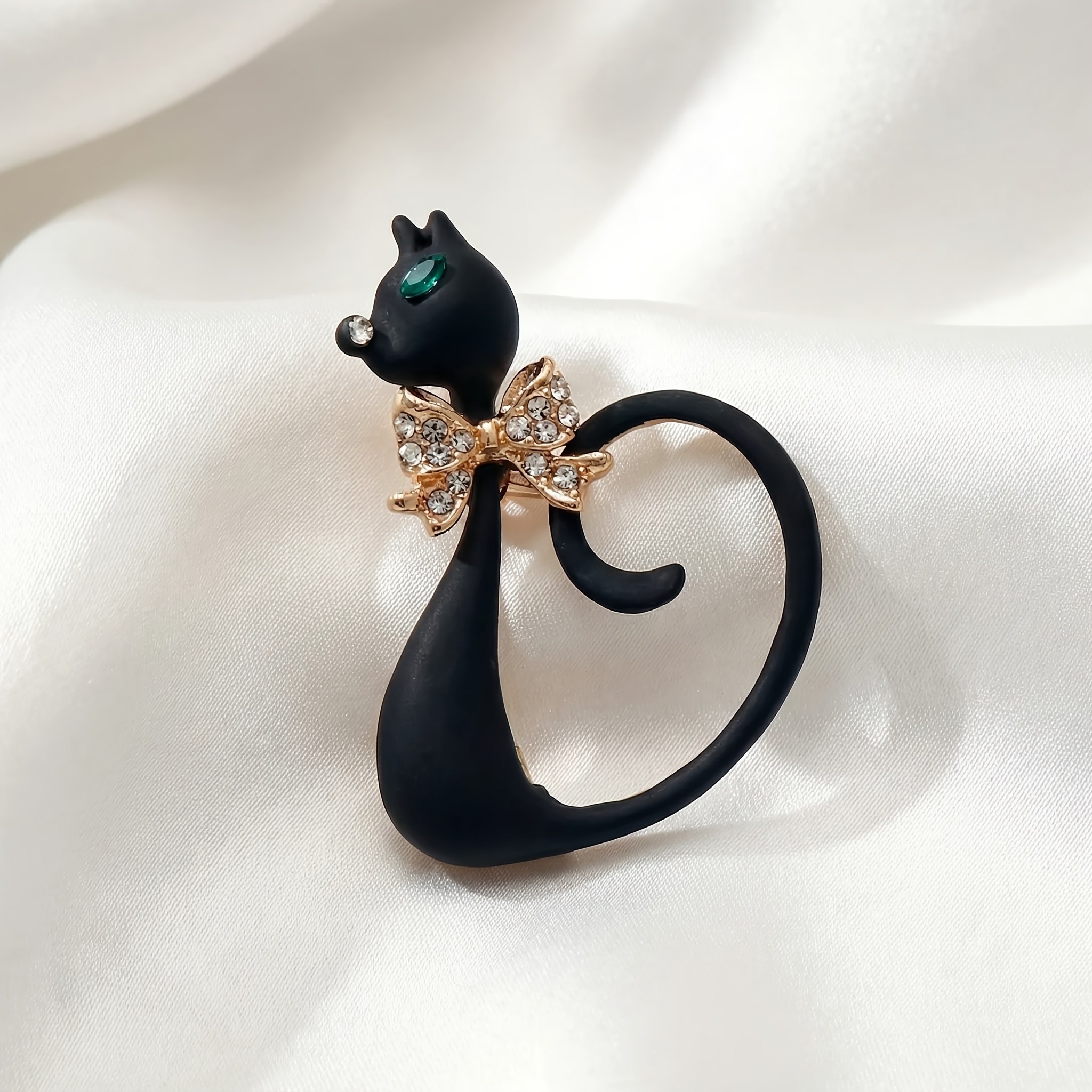 Image of Cartoon Gentleman Cat Alloy Rhinestone Brooch, Trendy Fashion Long-tailed Cat Corsage, Bag And Clothing Pin