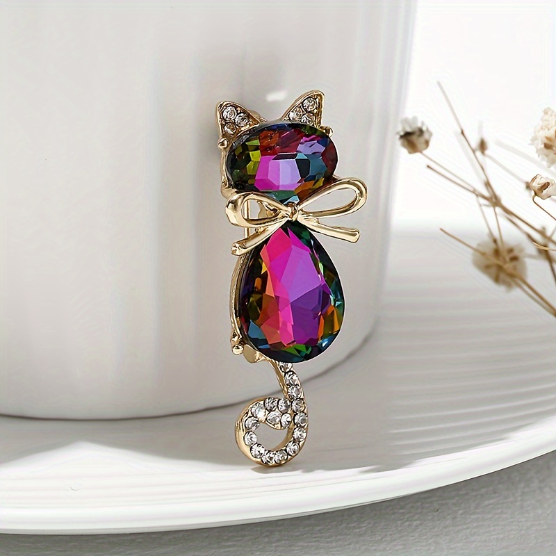 

Chic Alloy Cat-shaped Brooch With Sparkling Rhinestones - & Party Wear, Women' Accessory