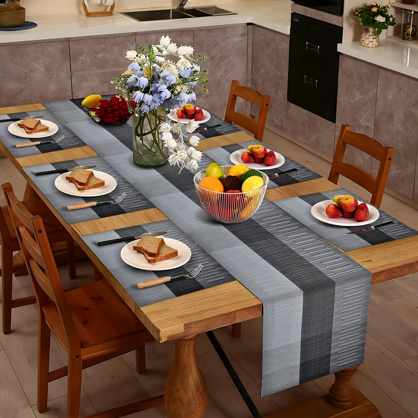 

7pcs Pvc Table Set, Dining Placemats, Rectangular Table Decor For , , , Polyester