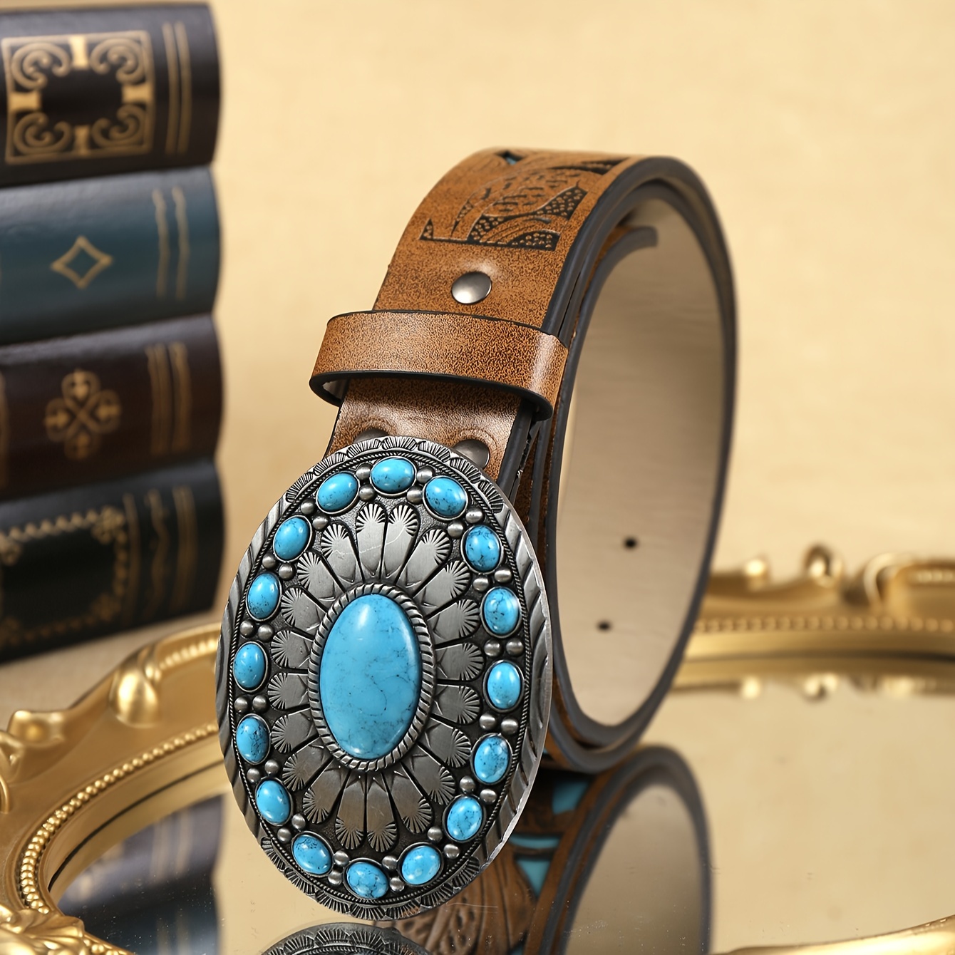 Image of Western Emerald Belt Retro Medieval Emerald Belt Cowboy Maid Belt