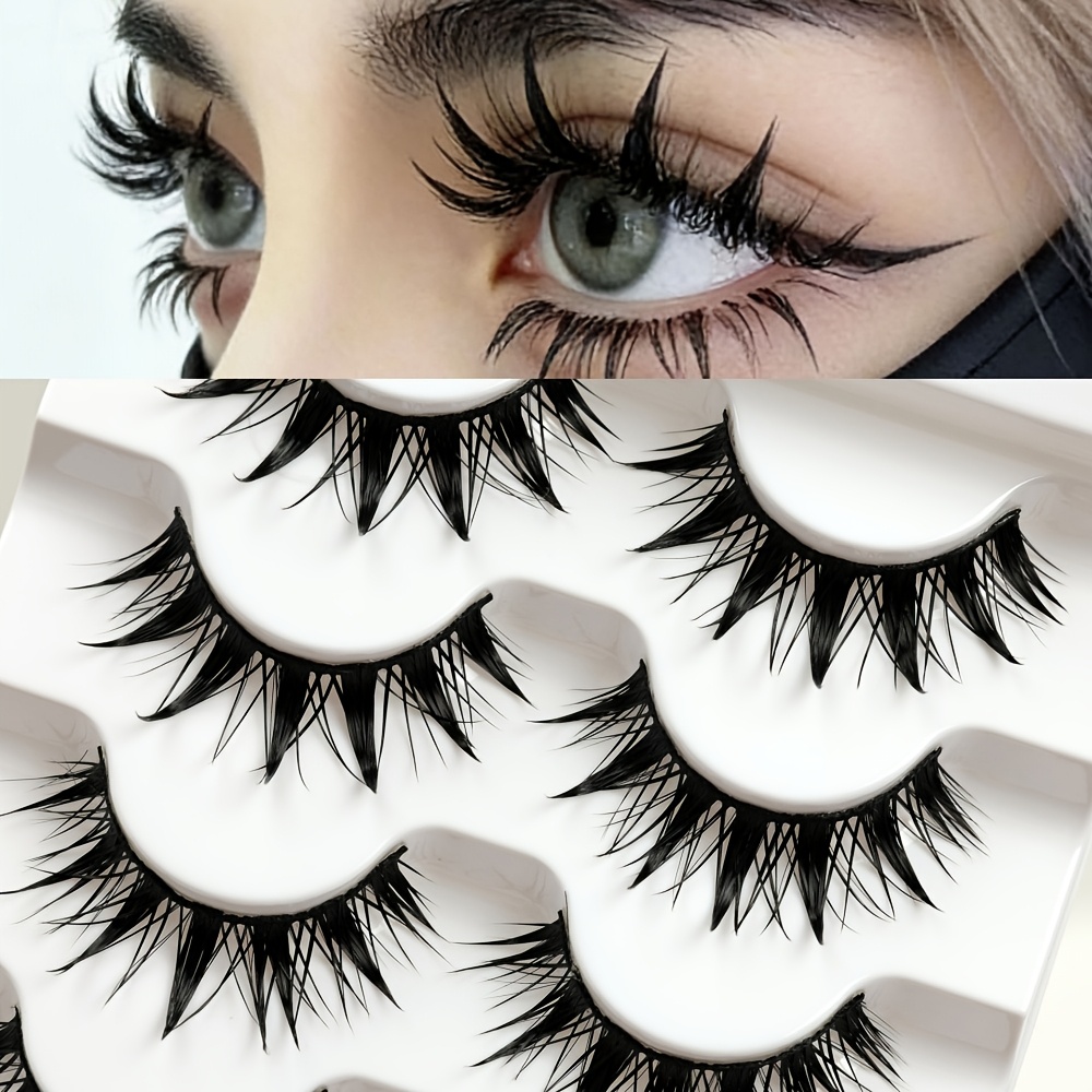 5 Pairs Of Wet-style Lashes, Thai Cosplay, 12-18mm Thick With A Damp Effect, Spiked Lashes, Doll Eyes Lash Extension Set