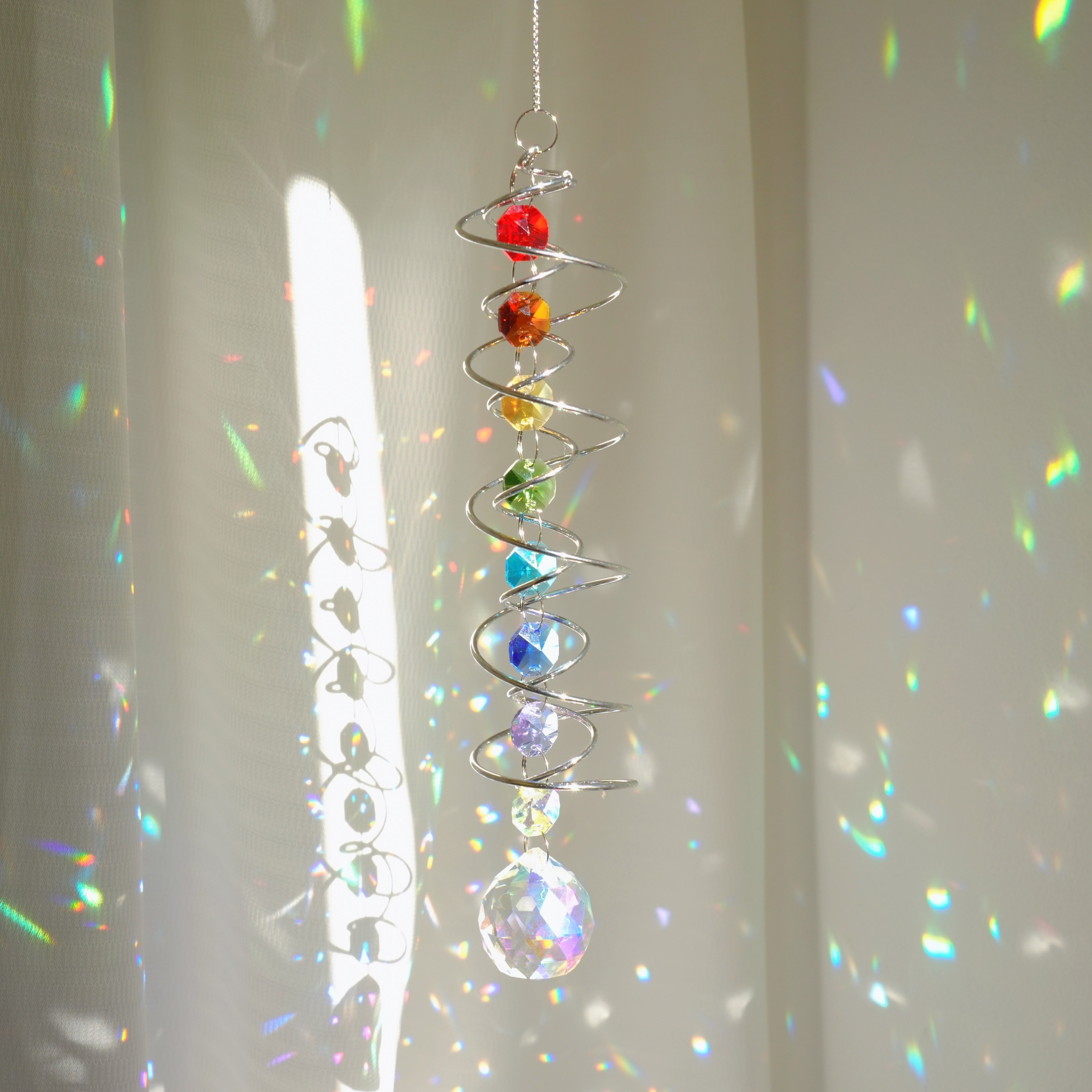 Image of 1pc 3d Rotating Glass Gazing Ball Sun , Christmas Holiday Theme Wind Chimes With Hanging Swivel Hook For Outdoor Garden Yard Decor, Outdoor Christmas Decorations For Yard
