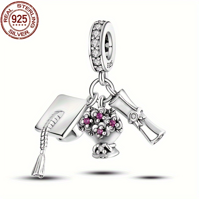 

1 Pc 925 Sterling Silver Pendant, Flower Degree Doctor's Cap Charms Suitable For Original 3mm Bracelet And Bangle Diy Beads Suitable For Women's Birthday Fine Jewelry Gift