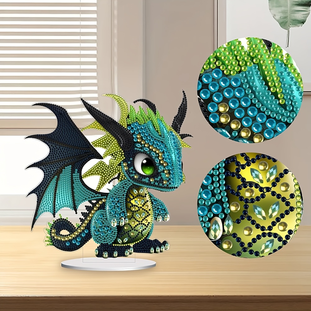 

1set Diy Kit, Acrylic Dragon Figurine With Rhinestones, Round & Irregular Shaped Diamonds, Desk Decor Craft Set, Unique Shape Pieces, Festive Gift