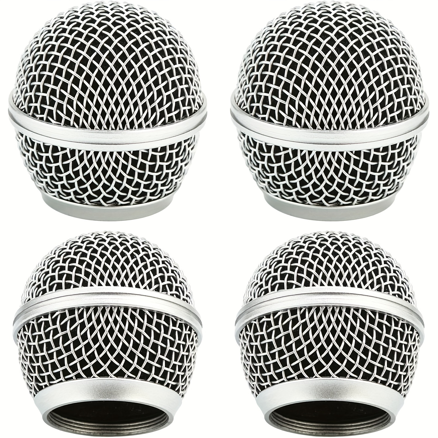 

4pcs Microphone Head Replace, Grille Ball With Inner Foam, Steel Mesh Replacement Heads For Sm58