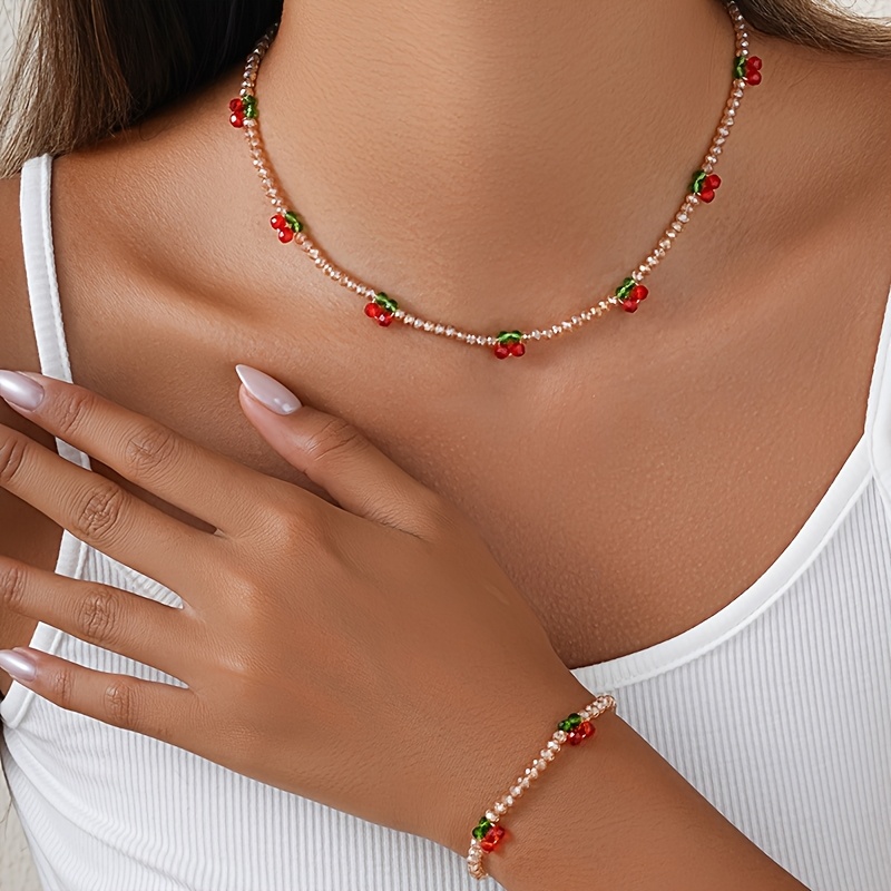 Artificial Crystal Cherry Necklace and Bracelet Set
