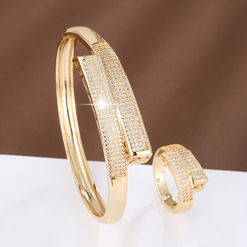 Geometric Symmetry Zirconia Women's Bracelet Ring Set