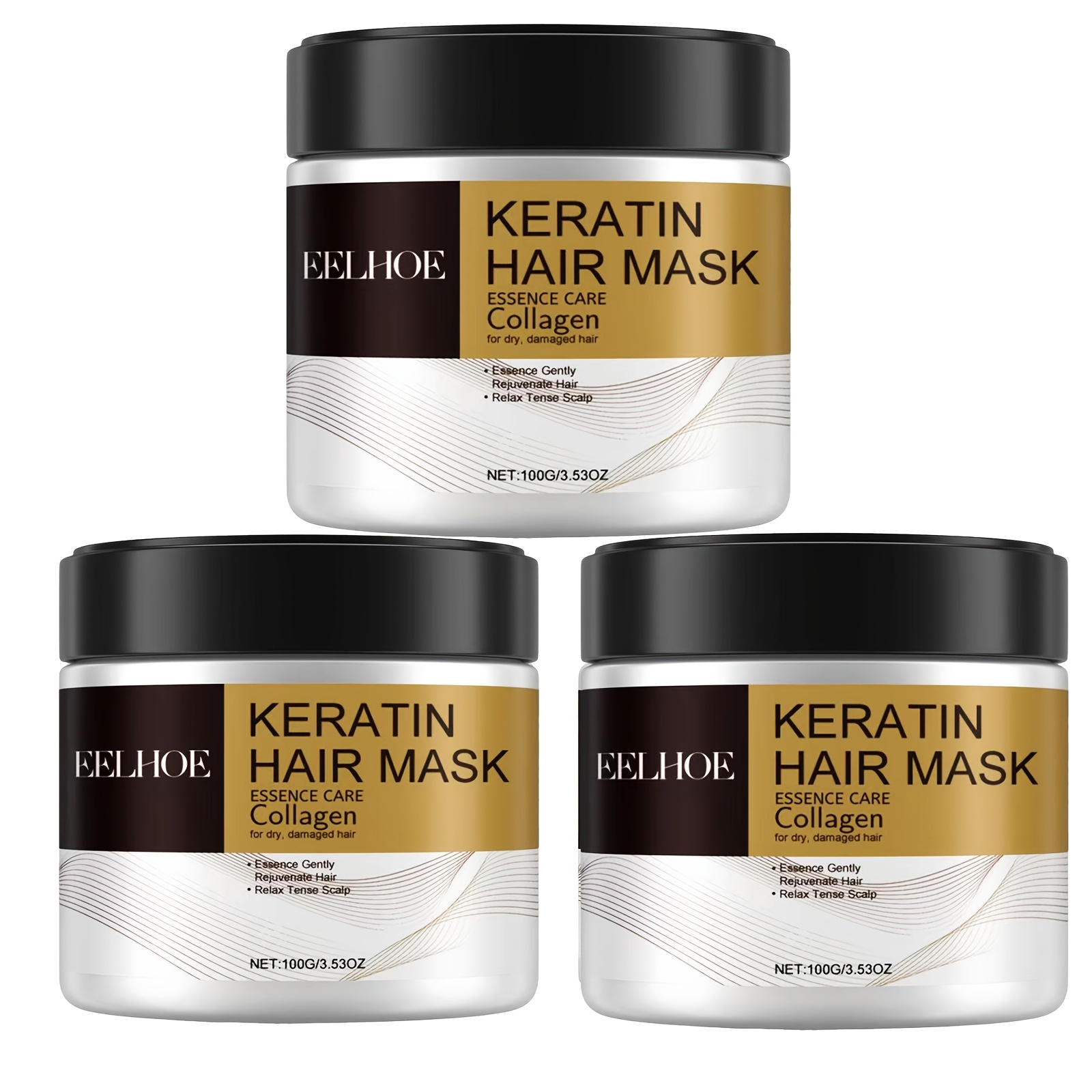 3pcs Of Keratin Hair Mask Rich In Collagen And Moroccan Nut Oil Is Suitable For Moisturizing And For Ordinary Hair, Restoring And Vitality To Straight, Curly, Dyed, And Hair With A Smooth Comb