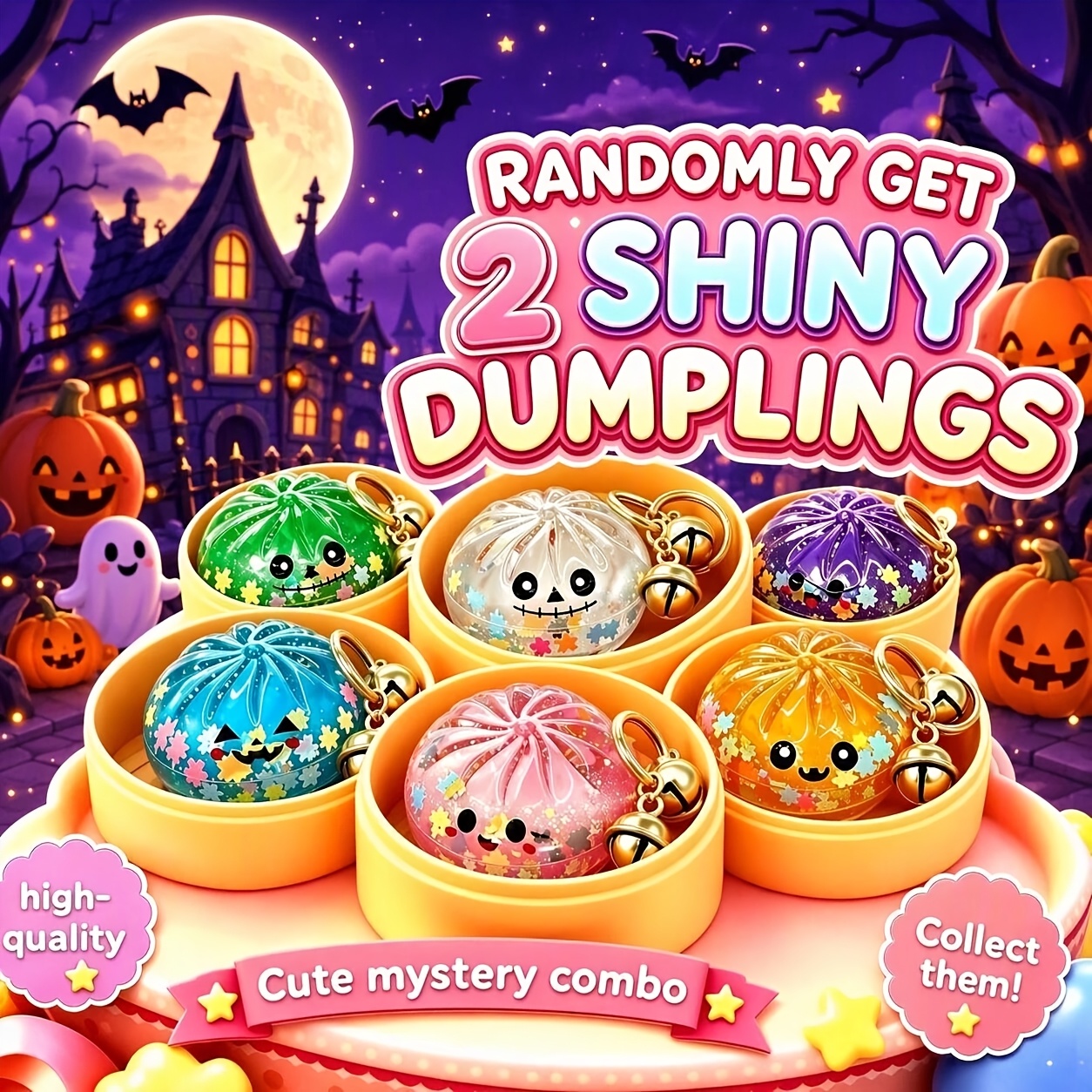 TEMU Halloween New Cute And Fun Baozi Ornament Keychain, 2 Random , Comes With A Steamer Bell And Storage Pendant, With A Flowing Effect, Versatile