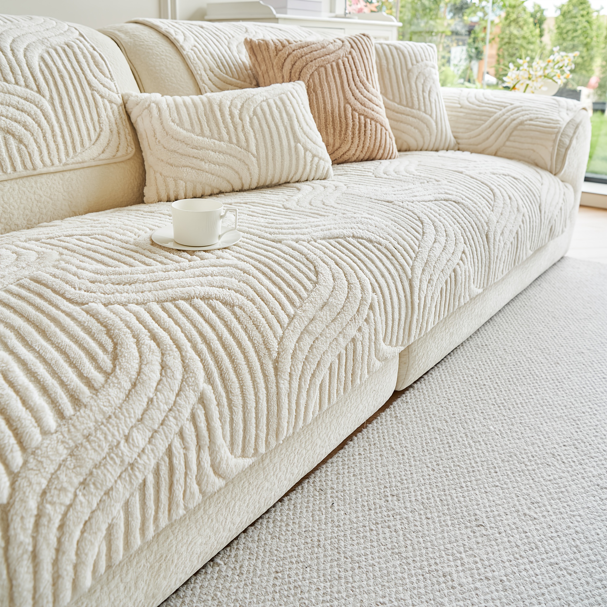 1pc plush non slip sofa cushion   pet scratch resistant breathable fashionable home decor suitable for living room bedroom office 100 polyester fiber machine washable hand washable suitable for autumn and winter  