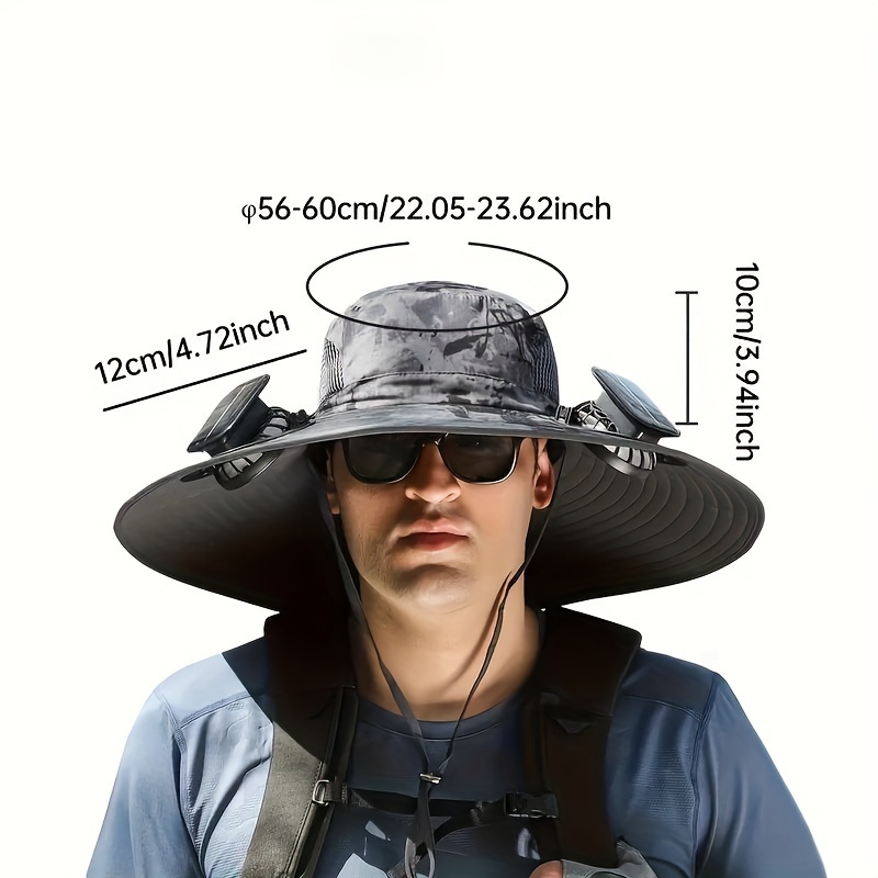 outdoor wide brim sun hat with 2 solar fan sun bucket hat for men women bucket fishing beach hat with fan built in details 3