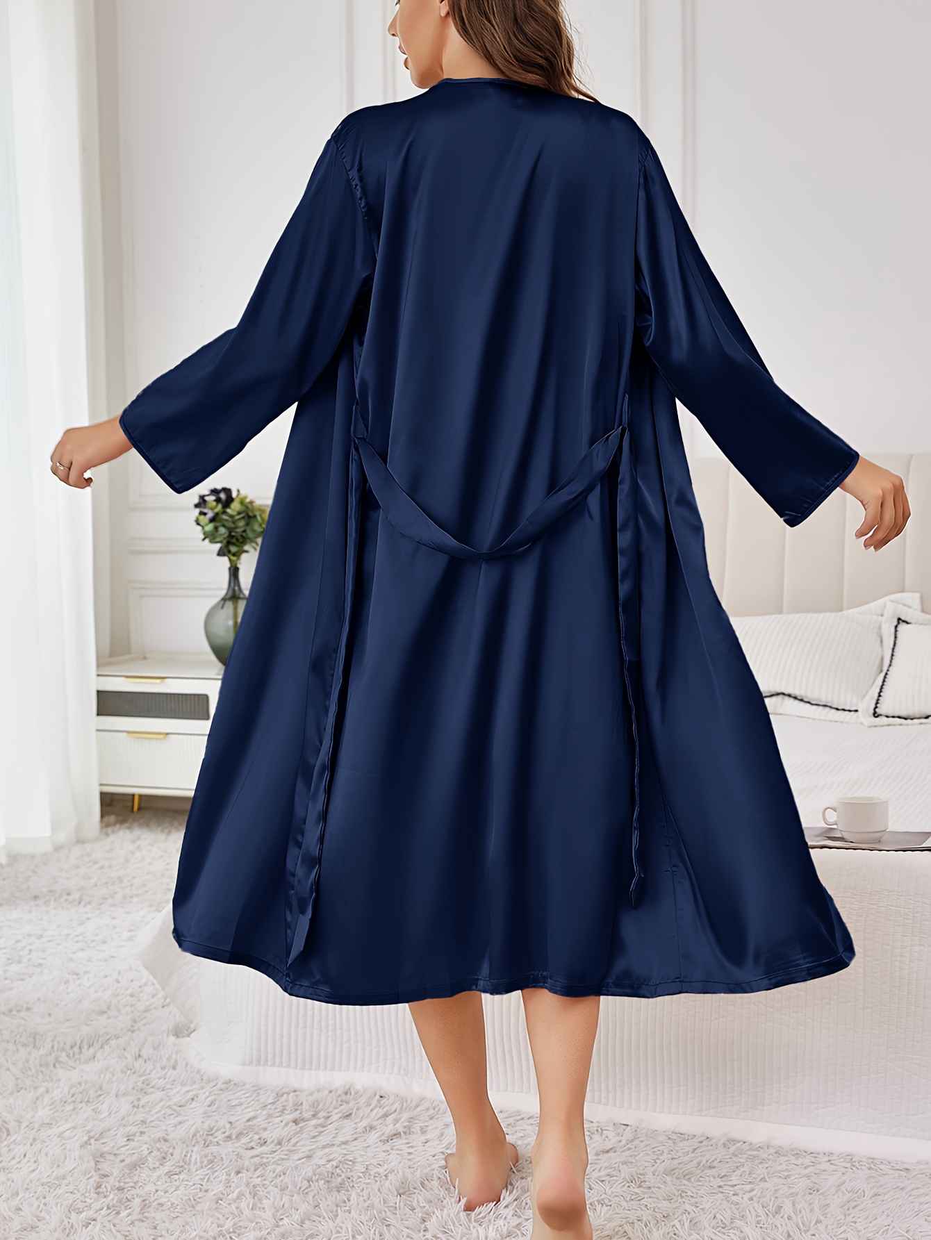 Peignoir CDLP Homme En Satin TENCEL Lyocell Bleu - Robe De Chambre Ceinturée Longue - Taille S - Neuf Avec étiquette