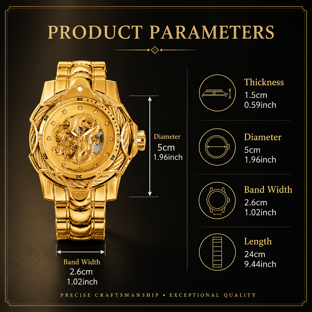 Men's Mechanical Dragon Skeleton Dial Bracelet Wristwatch