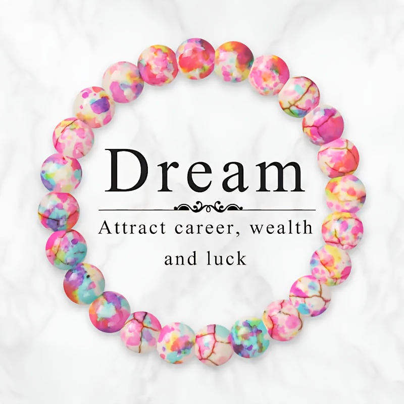Image of 1pc Natural Stone Bead Bracelet Yoga Zebra Pink 8mm Beads, Bohemian Style Attractive Stone Bead Bracelet, Suitable For Women's Colorful Gemstone Jewelry, Ideal For Daily Wear And Gifting