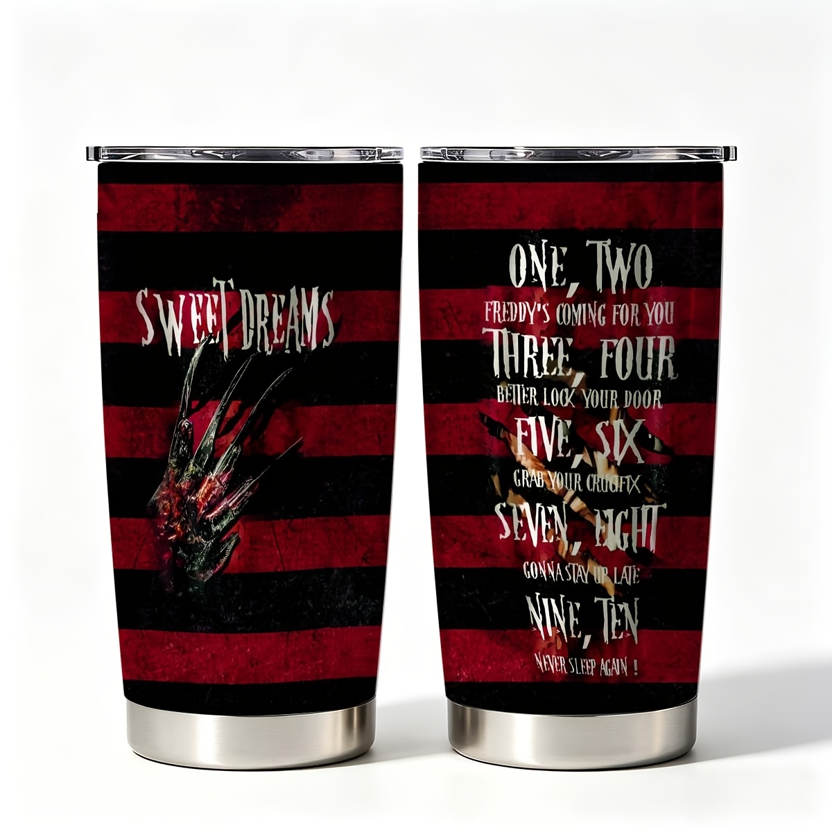 TEMU 1pc 20oz Stainless Steel Vacuum Insulated Water Bottle, Red Black Stripes Graphic Travel Coffee Mug, Camping Cup Tumbler Hot And Cold Use,