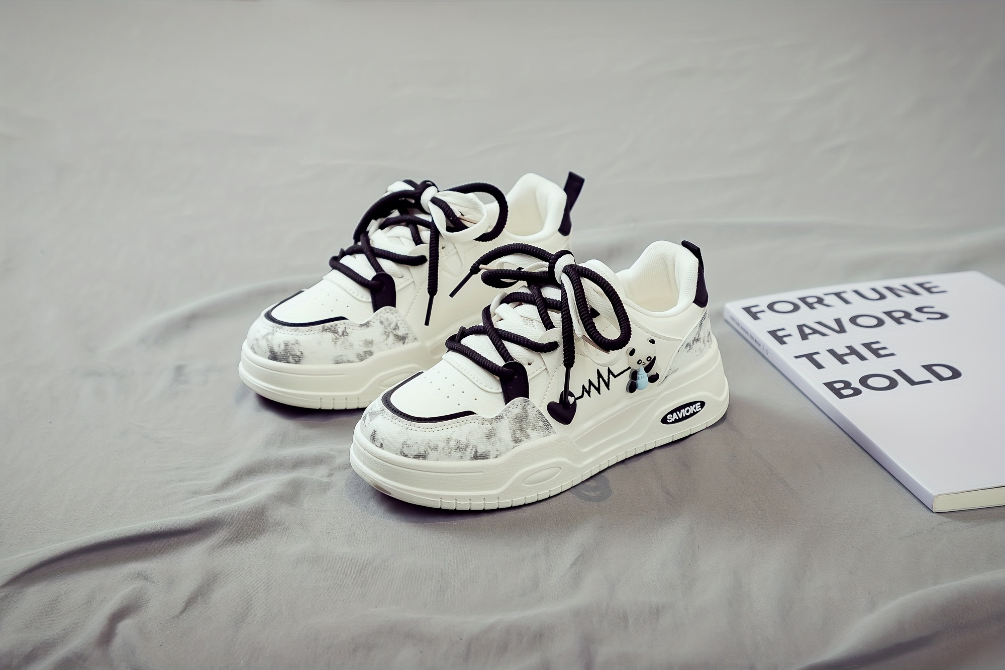 Women's White Platform Sneakers - Chunky Platform Shoes with Upper & PVC Sole, Lace-Up Mid-Top Casual Athletic Wear Suitable for Spring/Autumn, - Comfortable Footwear, Women Shoes