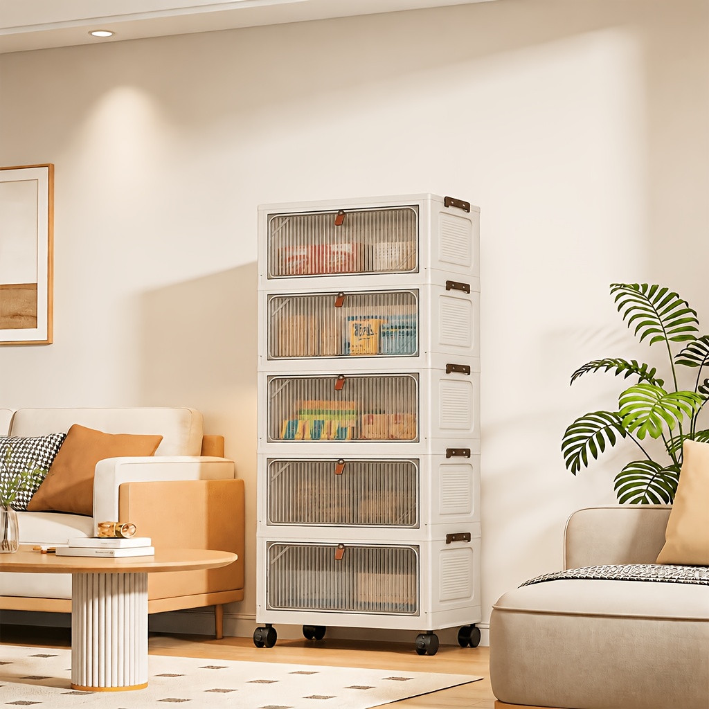 TEMU Thickened, Large-capacity, Wide-profile Plastic Folding Cabinet; A Heavy-duty,floor-standing Storage Unit Featuring Smooth-rolling Casters. Easy