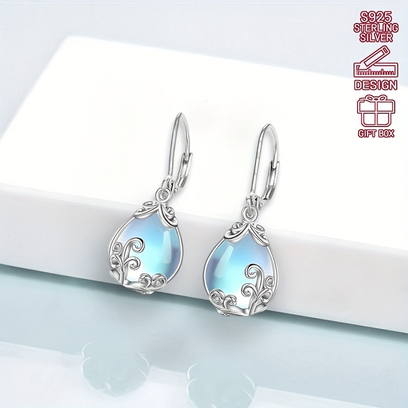 S925 Pure Silver Teardrop Moonstone Pendant Earrings