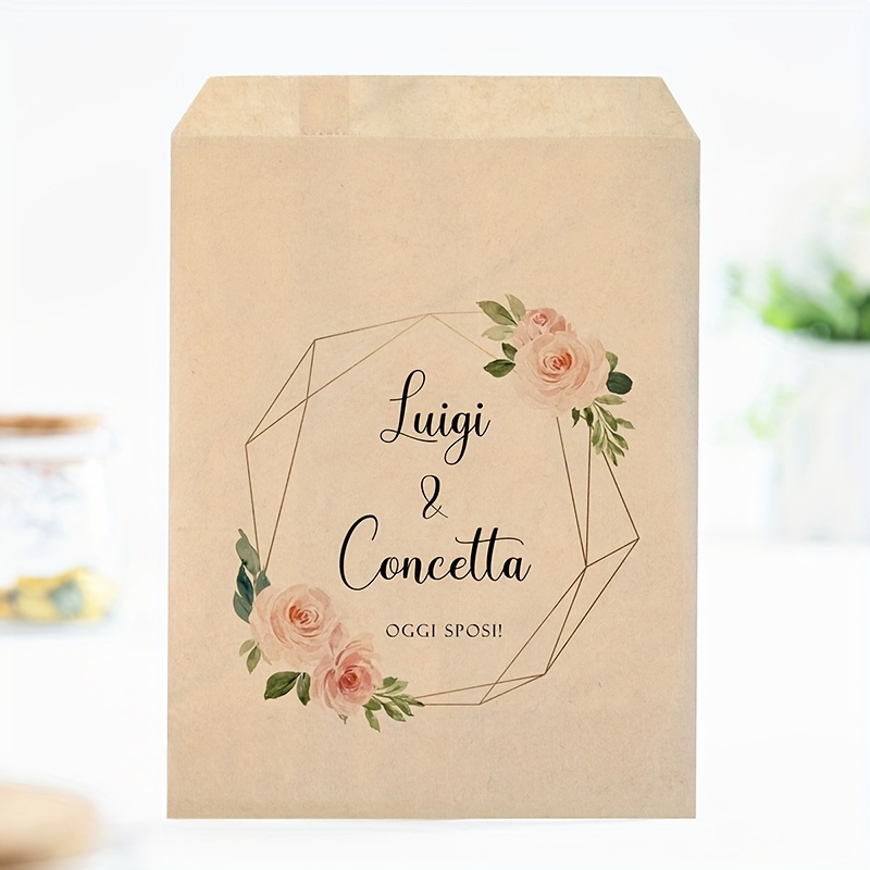 TEMU 25pcs Custom Wedding Favor Bags, Elegant White/brown Paper Bags, Holiday Party Decoration Gift Bags, Self- Name And Date For