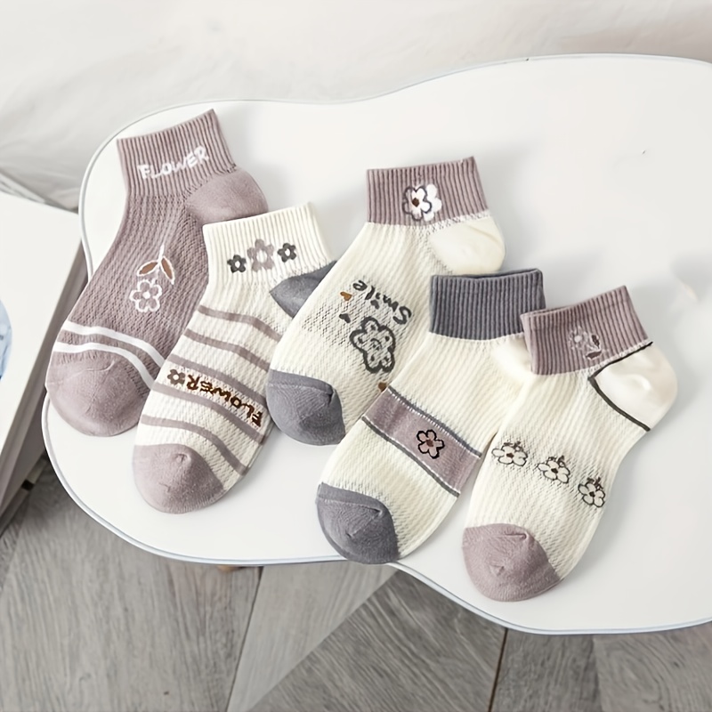 5 Pairs Women's Cartoon Small Flower Comfortable Breathable Short Socks