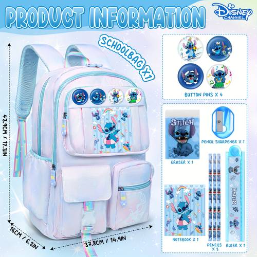 backpack blue large capacity backpack adjustable straps backpack set pencil stationery set button pins card for travel sports outdoor work