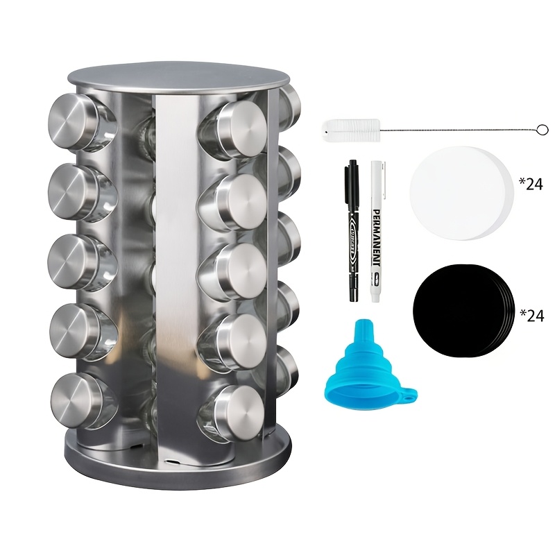 Image of 5-tier Stainless Steel Spice Rack With 20 Spice Jars, 360° Rotatable For , Durable And Easy To Clean, Large Space, Can Hold Up To 20 Spice Jars, Making The Kitchen Countertop Tidy