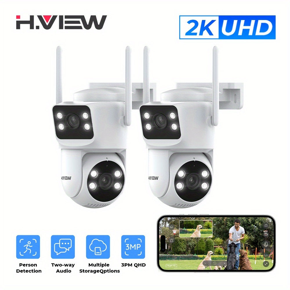 Image of 2pcs Dual-lens Outdoor Security Camera With Ai Human Detection & , Ip Camera Suitable For Home Surveillance, Talk, Color Night Vision, Cloud/sd Storage, Pan-tilt Adjustment, Low-power Camera System