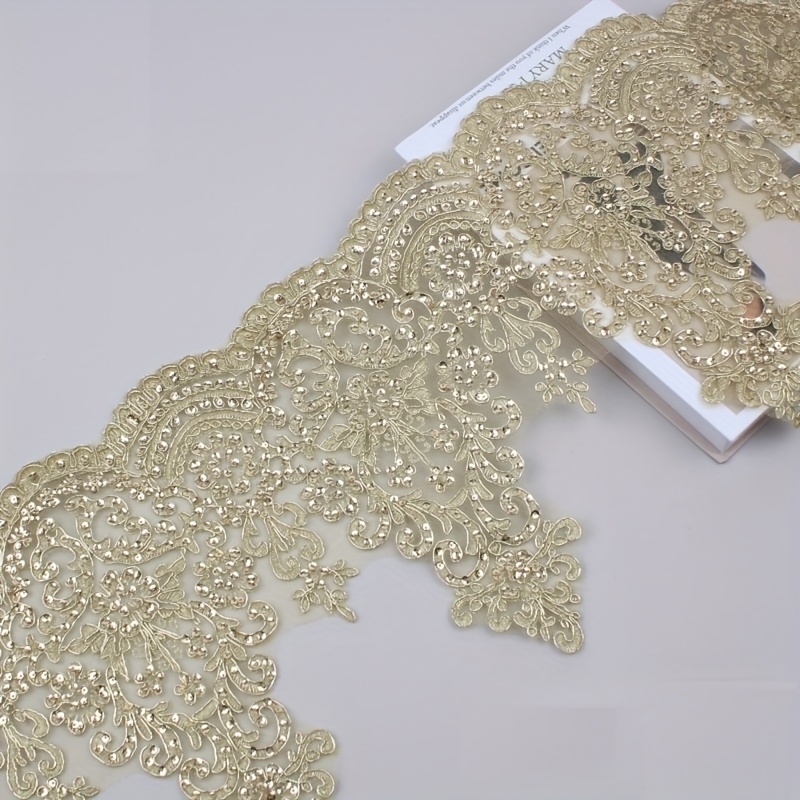 1 Yard Sequined Embroidered Lace, 31cm Wide Decorative Trim, Craft Decoration Material