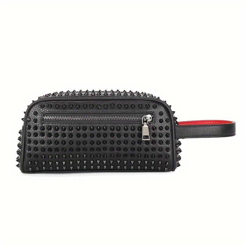 

Pochette Élégante Hommes Rivets - Portefeuille PVC Décontracté Dragonne, Sac à Téléphone Léger à Fermeture Éclair