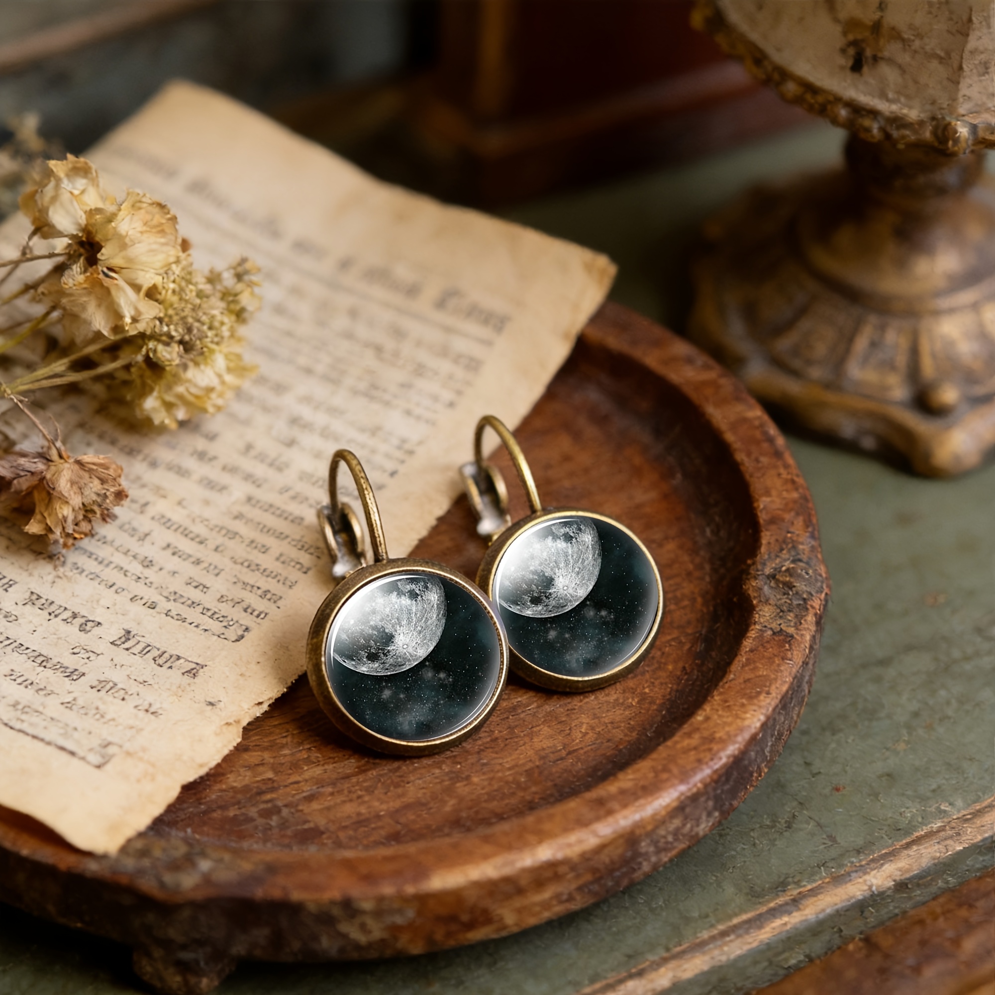 2pcs Set Antique Cyan Round Classical Earrings with Ear Hooks