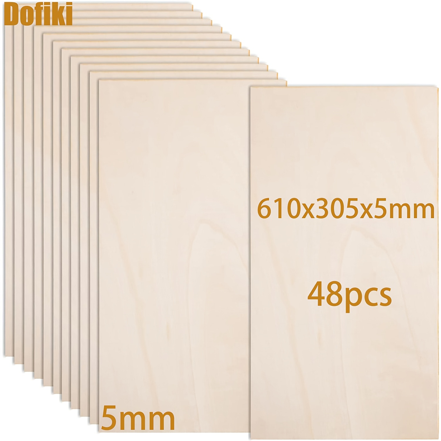 Image of Dofiki 24/48pcs Basswood Plywood 610x305x5mm, 5mm Craft Unfinished Plywood, Rectangular Craft Wood Board, Suitable For Diy Projects, Architectural Models, Laser Engraving, Pyrography, Dyeing
