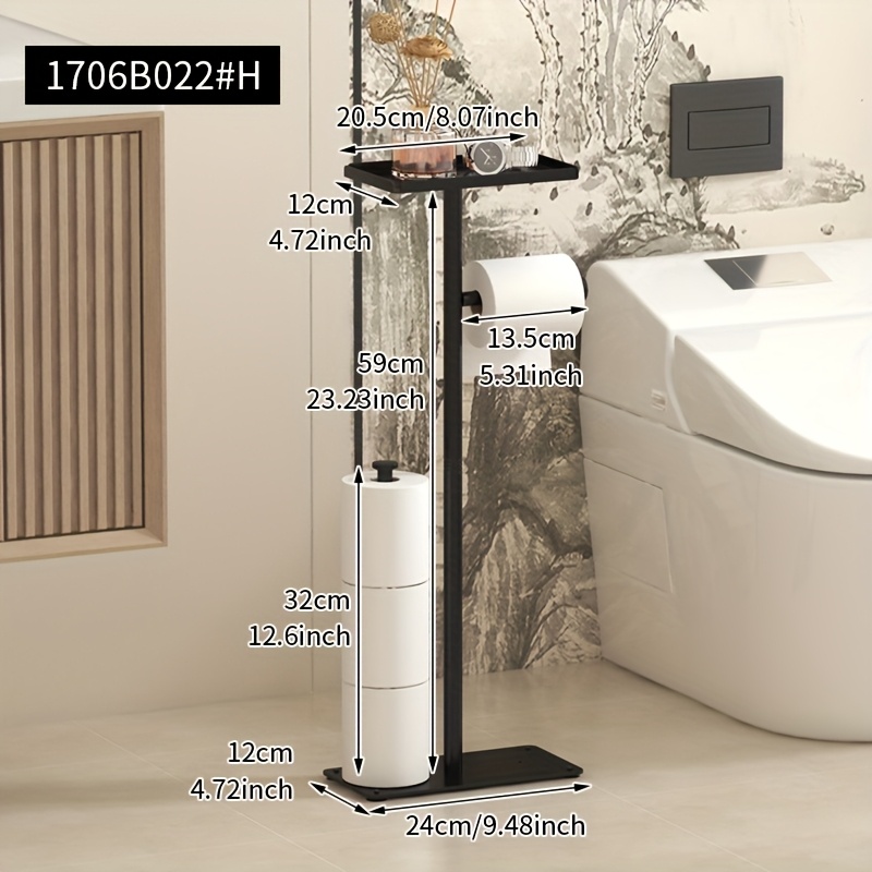 Image of 1pc Freestanding Toilet Paper Holder With Toilet Brush And Storage Shelf, Vertical Household Bathroom Tissue Dispenser, Roll Paper Organizer, Bathroom Accessory, Christmas/halloween Gift Decoration