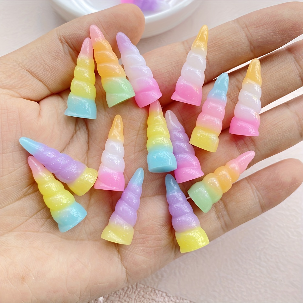 

10/20pcs Resin Cartoon Gradient Resin Unicorn Horn Cabochons - Glittery Flatback Charms For Making, Scrapbooking, And Craft Decorations