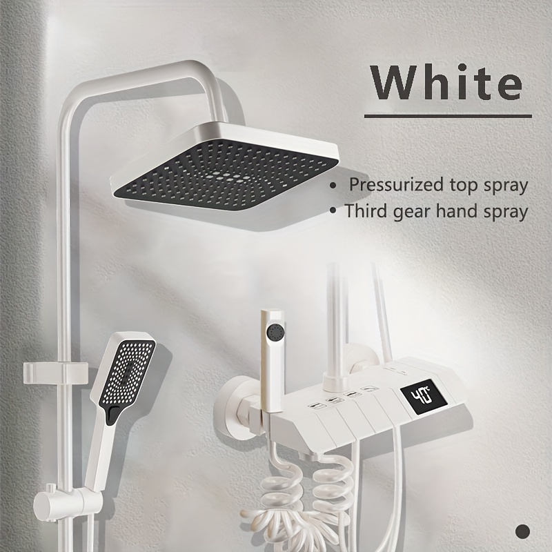 Zestaw Białej Luksusowej Kranu Prysznicowego - Kompletny System Prysznicowy z Deszczownicą, Prysznicem Ręcznym, Złączką Montażową i Zestawem Dekoracyjnym - Łatwa Instalacja i Projekt Oszczędzający Wodę