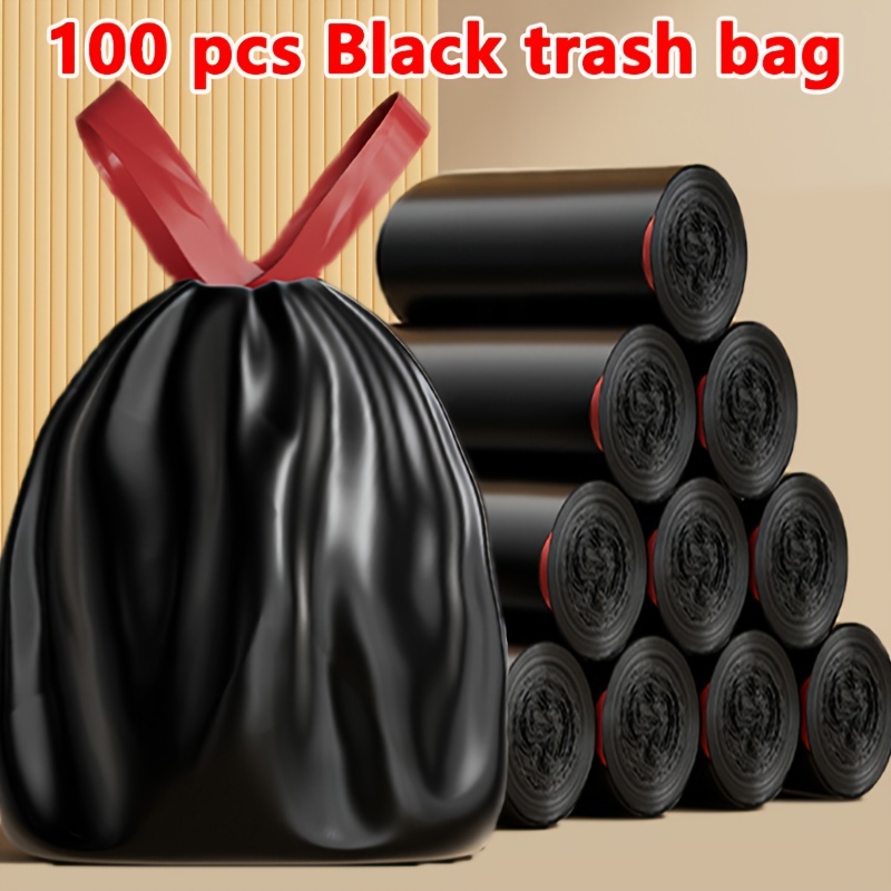 

100pcs Extra Heavy Duty Black Trash Bags With Drawstring - Leak-proof, Non-see-through, Disposable Plastic Garbage Bags Kitchen, Bathroom, Bedroom, Living Room - & For Home And Office Use