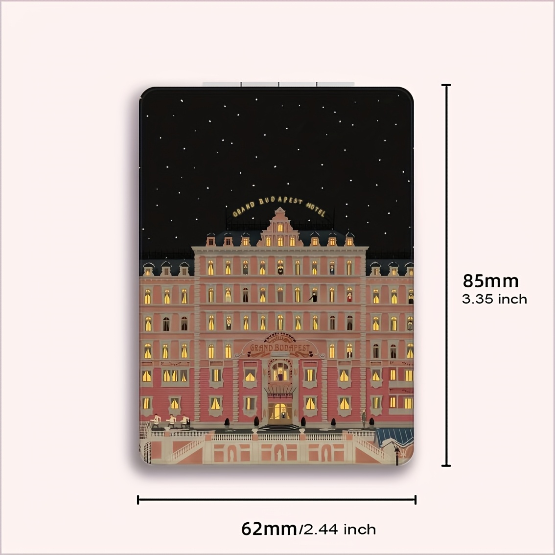 TEMU Specchietto da trucco rettangolare con illustrazione di Grand Hotel, mini specchietto portatile pieghevole, superficie in vetro con verniciatura