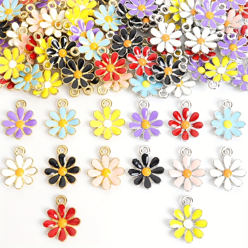 

10pcs Daisy Enamel Drip Oil Charms Flower Pendants For Necklace Bracelet Earrings Hair Accessories Couple Trinkets