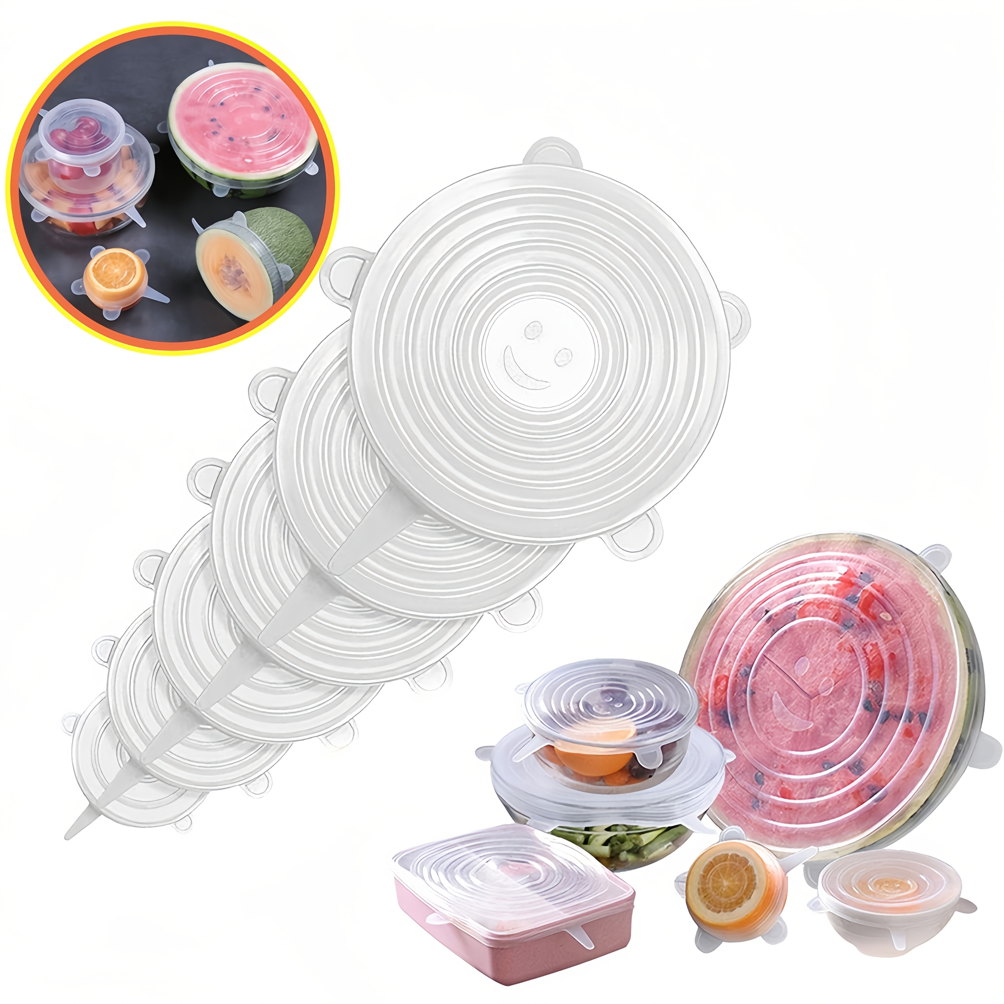 TEMU Set da 6 nuovi coperchi elastici in , coperture riutilizzabili e durevoli per la conservazione degli alimenti per ciotole, adatti alla maggior