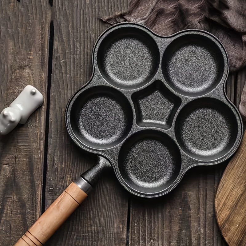 cast iron frying pan with   and 1 star shaped compartments 6 egg cups multi purpose kitchen cooking pan for pancakes breakfast sandwiches eggs and sausage pies   non stick surface durable cast iron handle 3