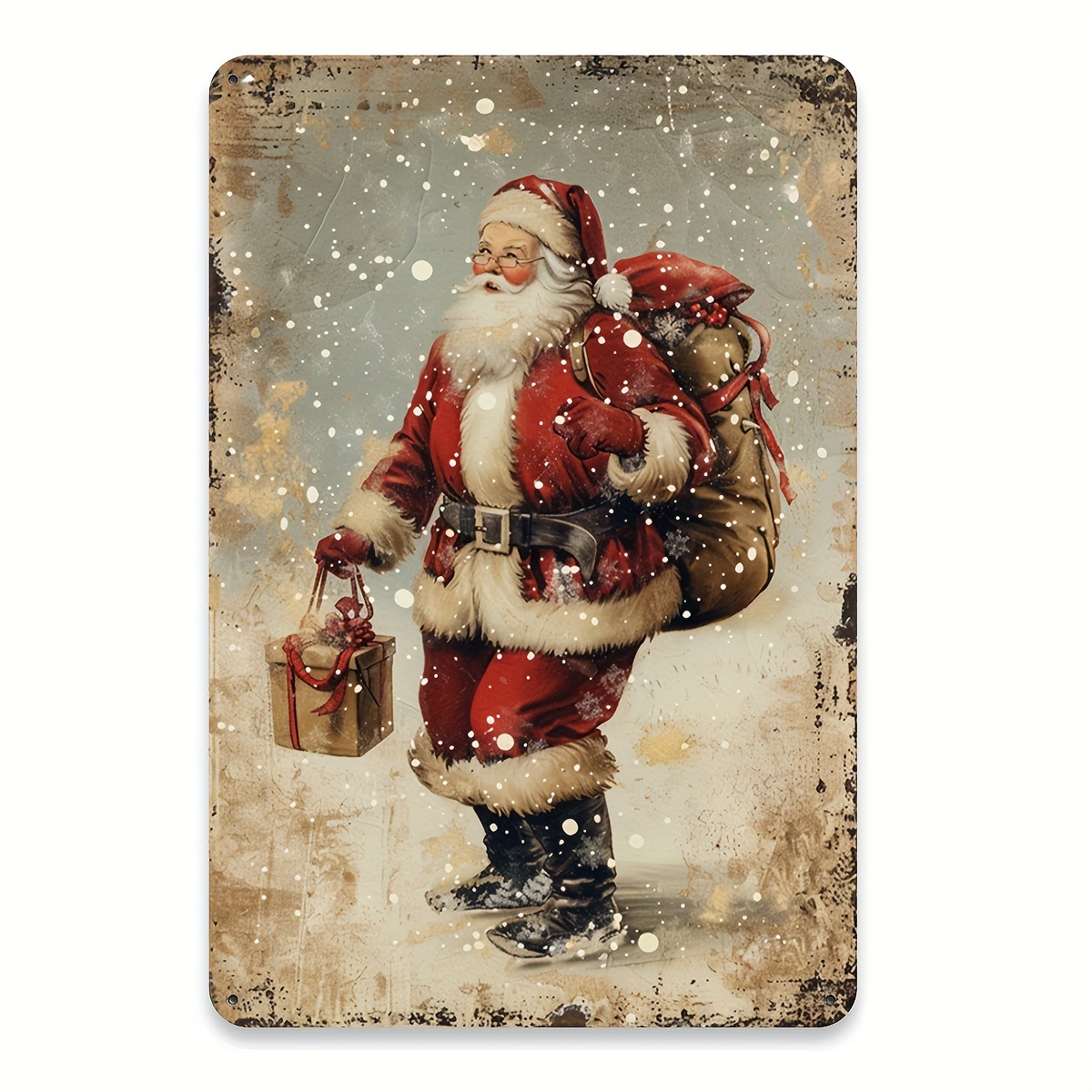 Image of Room Decor Vintage Santa Claus Metal Tin Sign, 8x12 Inch Iron Wall Art, Festive Home & Bar Decor, Retro Christmas Gift Design, Perfect For Room Decor