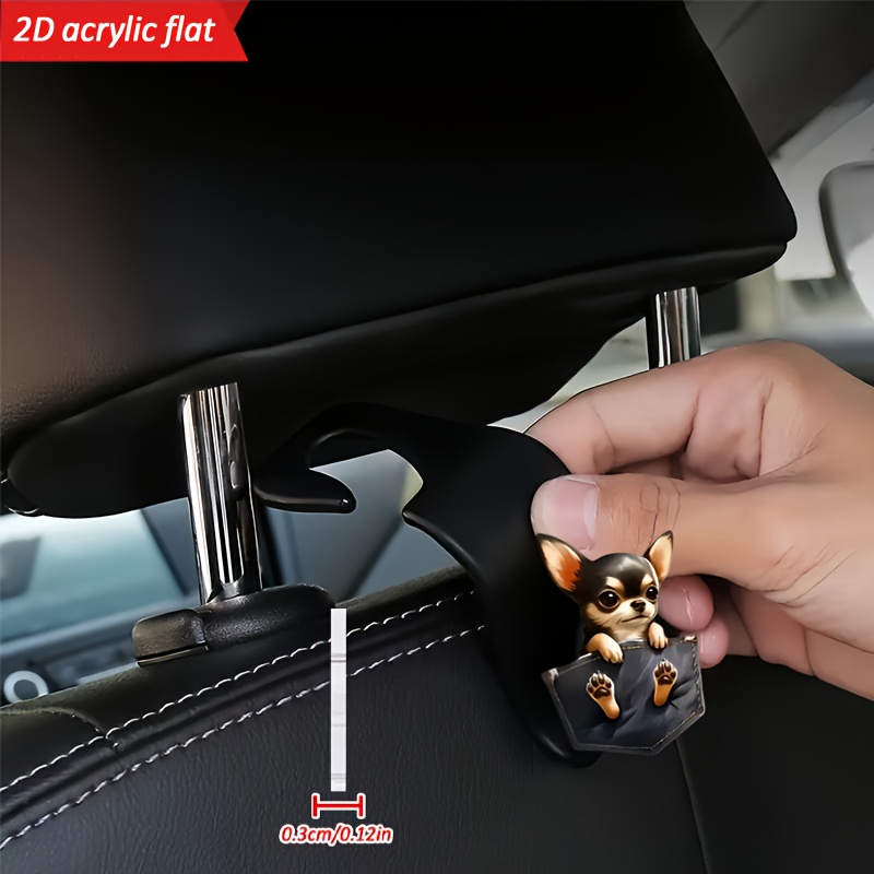 E-shop 2 Stück Niedliche Chihuahua Hund Autositz Rückenhaken – Versteckter Aufbewahrungsorganizer mit Entzückendem Chihuahua Design, Langlebige Acryl